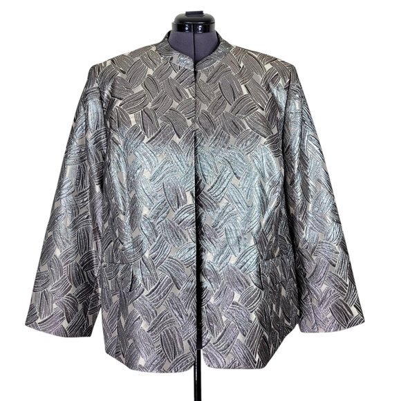 Kasper Blazer Women Size 22W Champagne Metallic Flap Pockets Open Front New - Picture 2 of 12